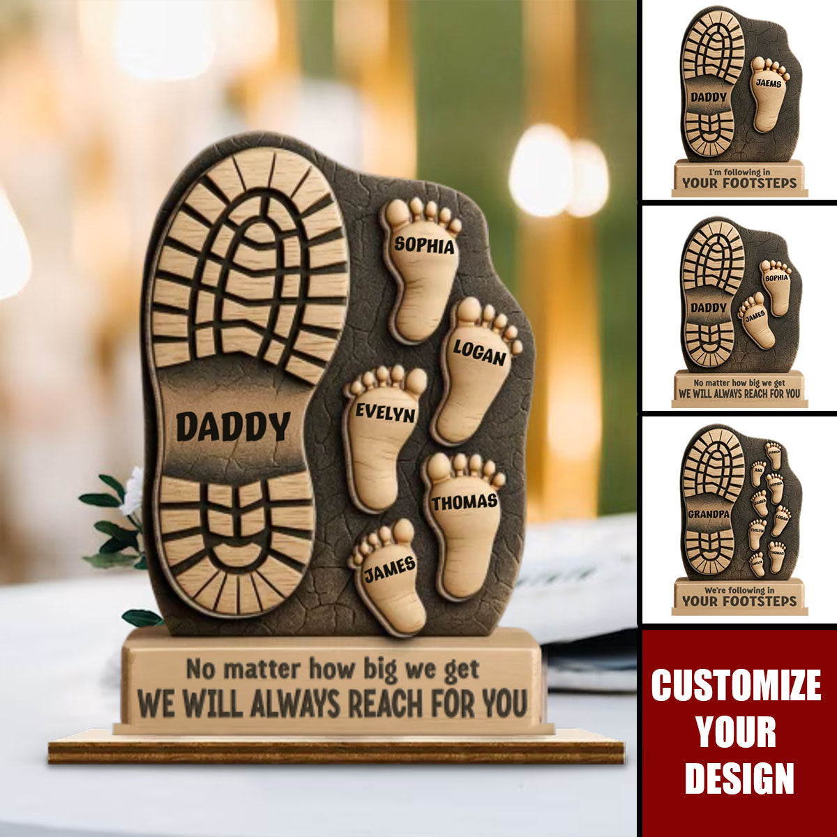 Your Footsteps Led Our Way - Family Personalized 2-Layered Standing Wooden Plaque, Gift For Dad