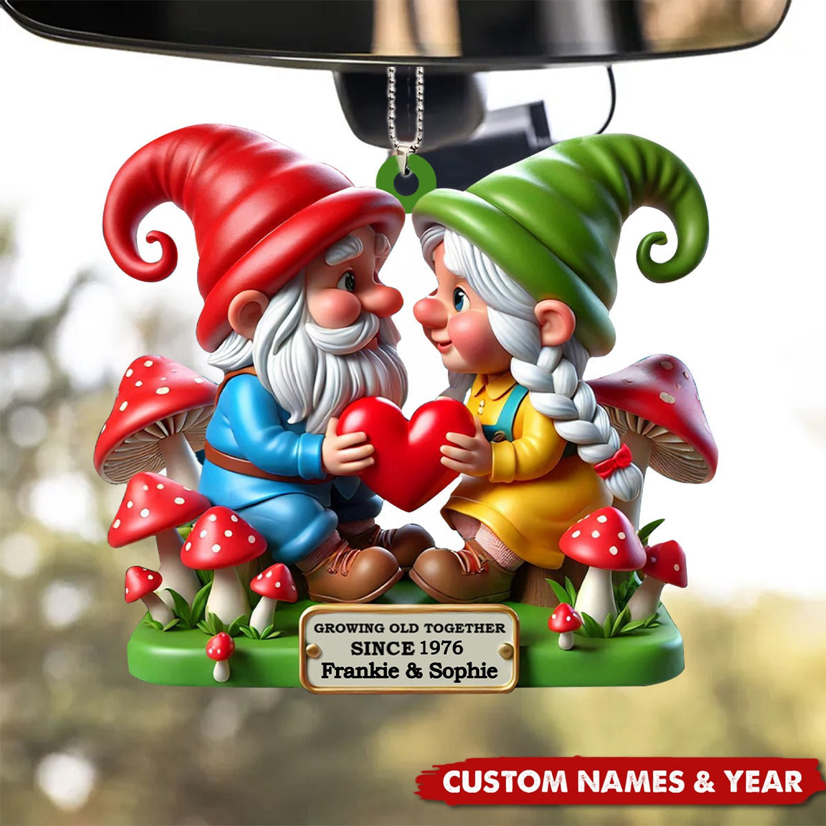 Growing Old Together Dwarf Holding Heart Personalized Couple Ornament
