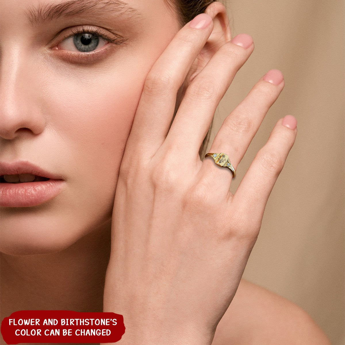 Personalized Birth Flower Gold ring, Statement Flower Rings, Dainty Birth Flowers Ring For Women,Custom Flower Ring, Minimalist Ring