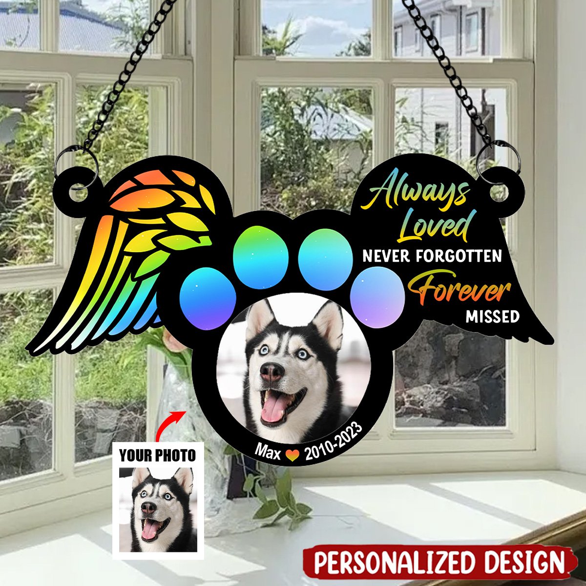 Custom Photo Gifts For Memorial Suncatcher Ornament Upload Pet & Paw-Shaped