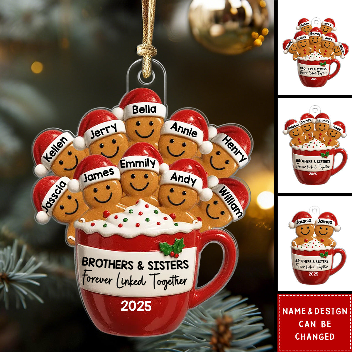 Gingerbread Brothers Sisters Siblings In Hot Cocoa Christmas Personalized Acrylic Ornament
