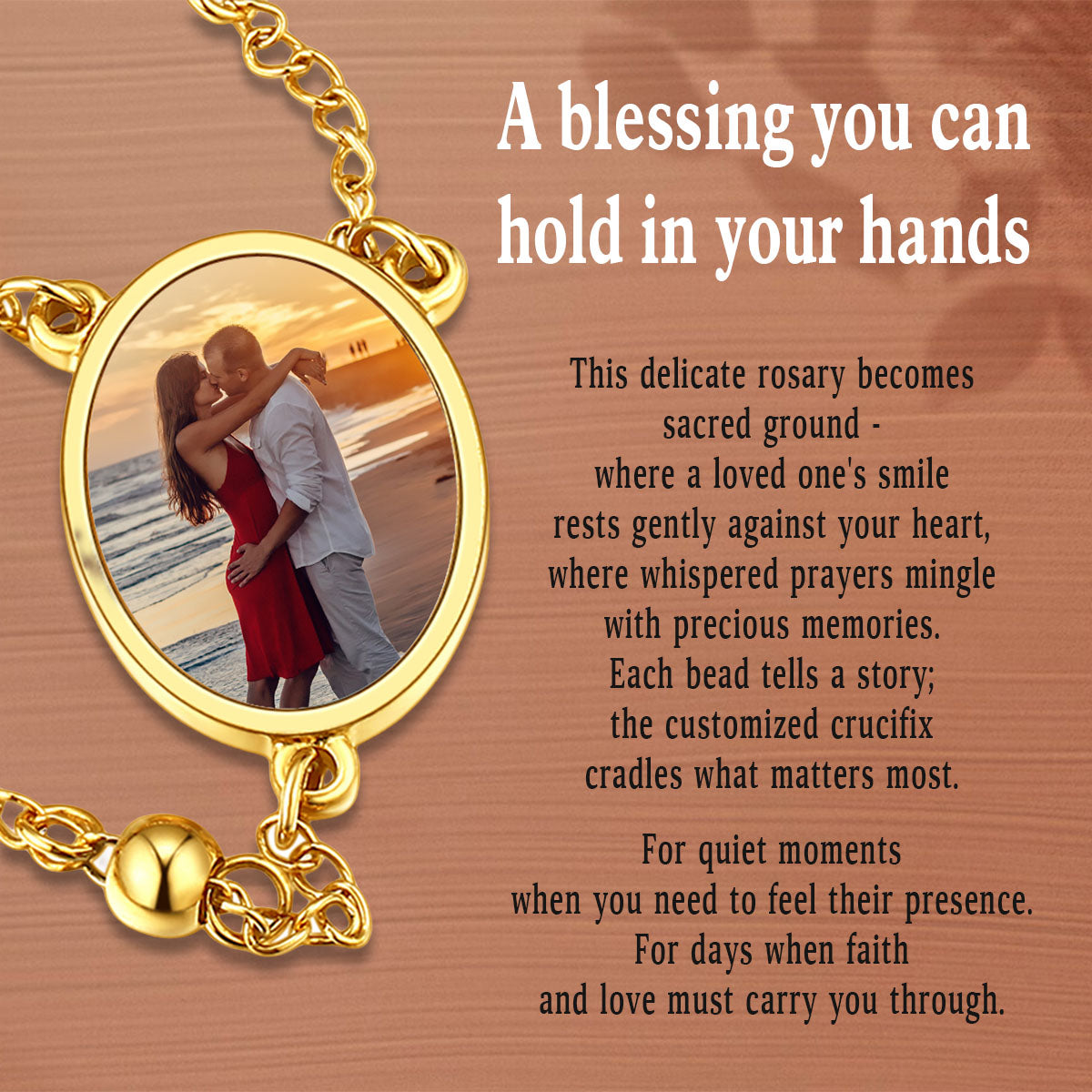 Personalized Cross Rosary Necklace Custom Photo Crucifix Pendant