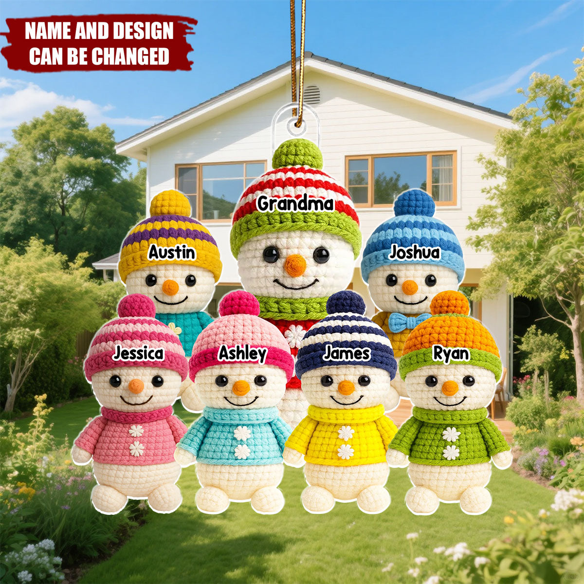 Heartwarming Grandma Grandkids Snowman - Personalized Christmas Acrylic Ornament
