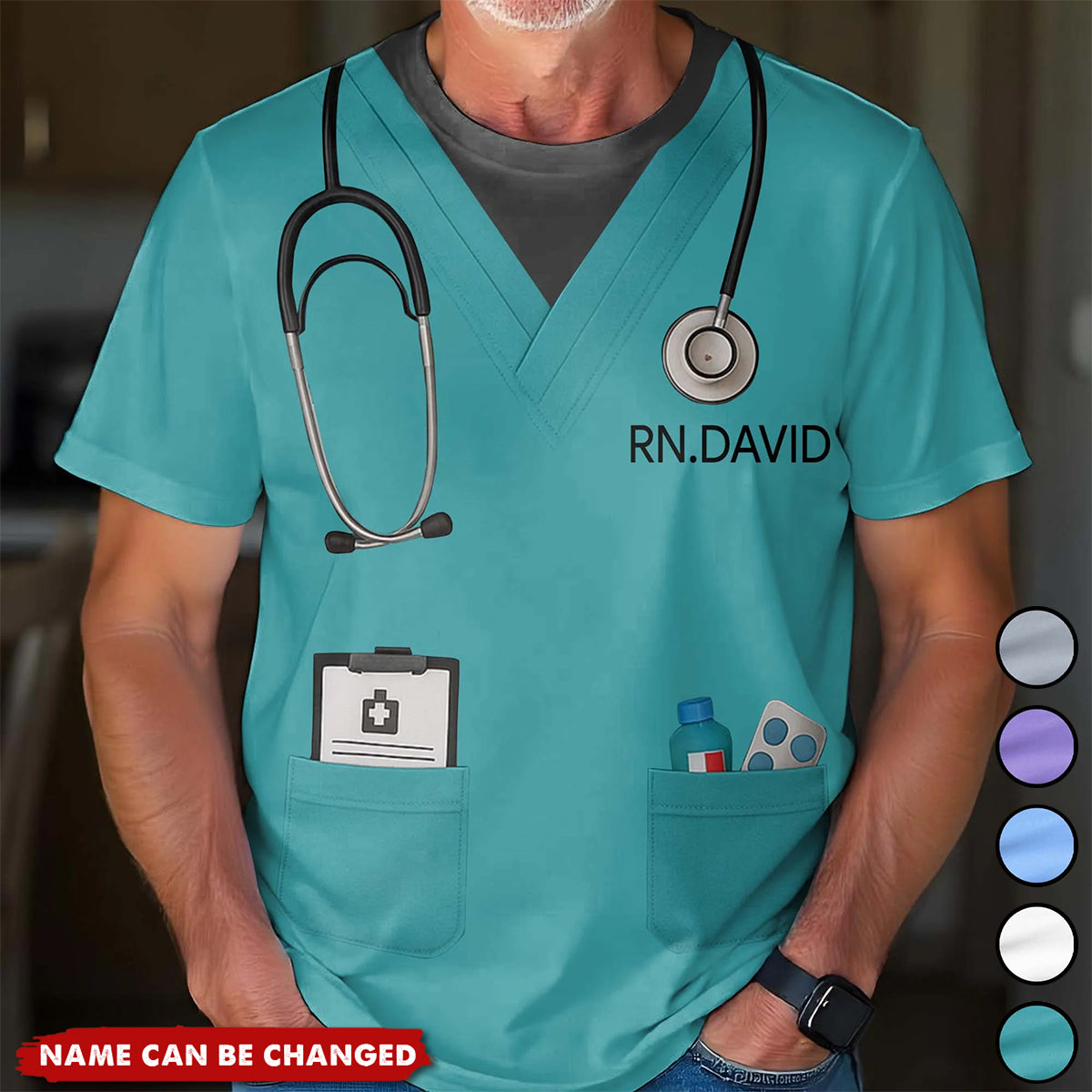 Customizable Nursing Themed T-Shirt With Stethoscope and Medical Badge, Gift For Nurses