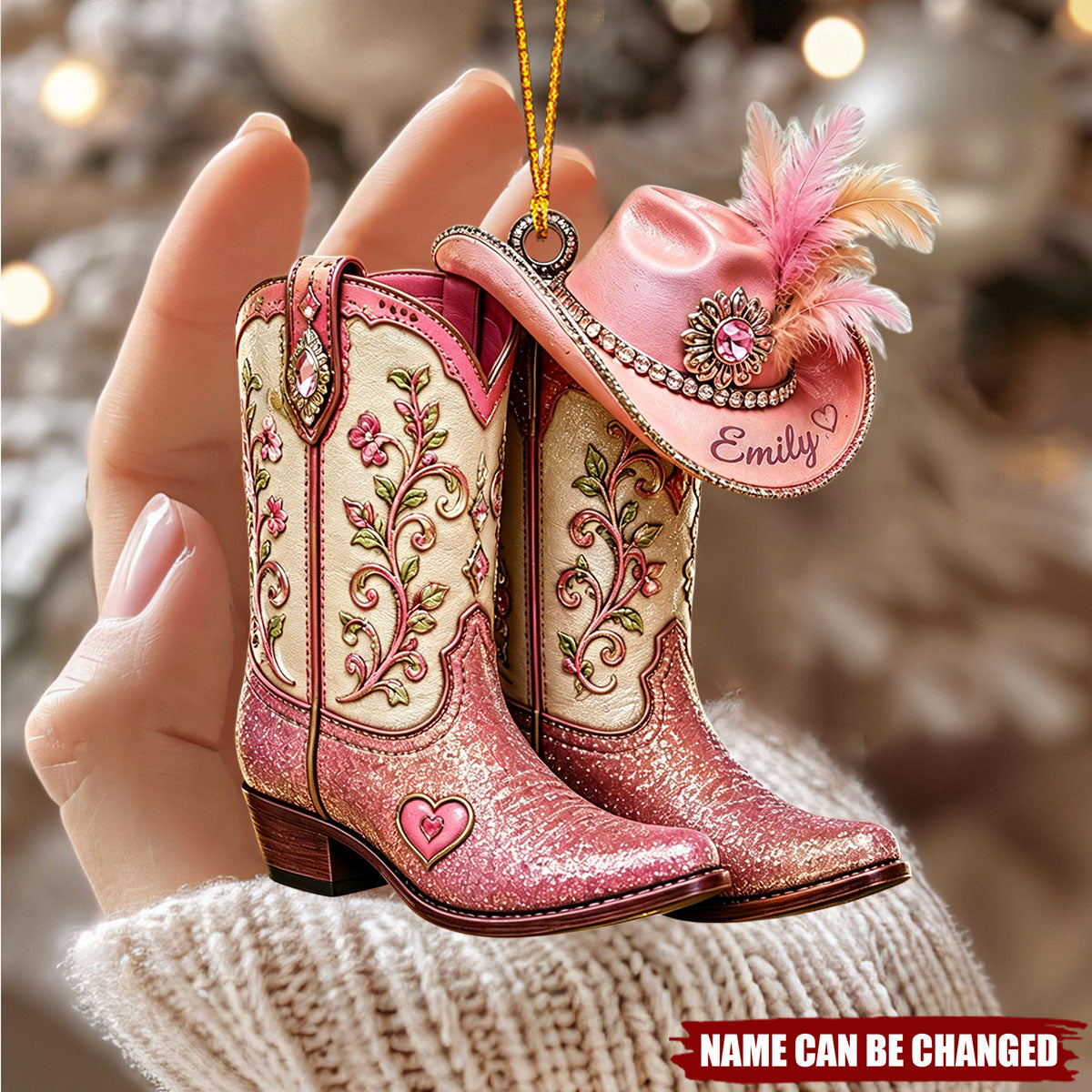 Personalized Cowgirl Boots Acrylic Custom Shape Ornament, Custom Western Hat Ornament, Cowgirl Heart Keepsake, Cowboy Christmas Gift