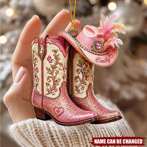 Personalized Cowgirl Boots Acrylic Custom Shape Ornament, Custom Western Hat Ornament, Cowgirl Heart Keepsake, Cowboy Christmas Gift