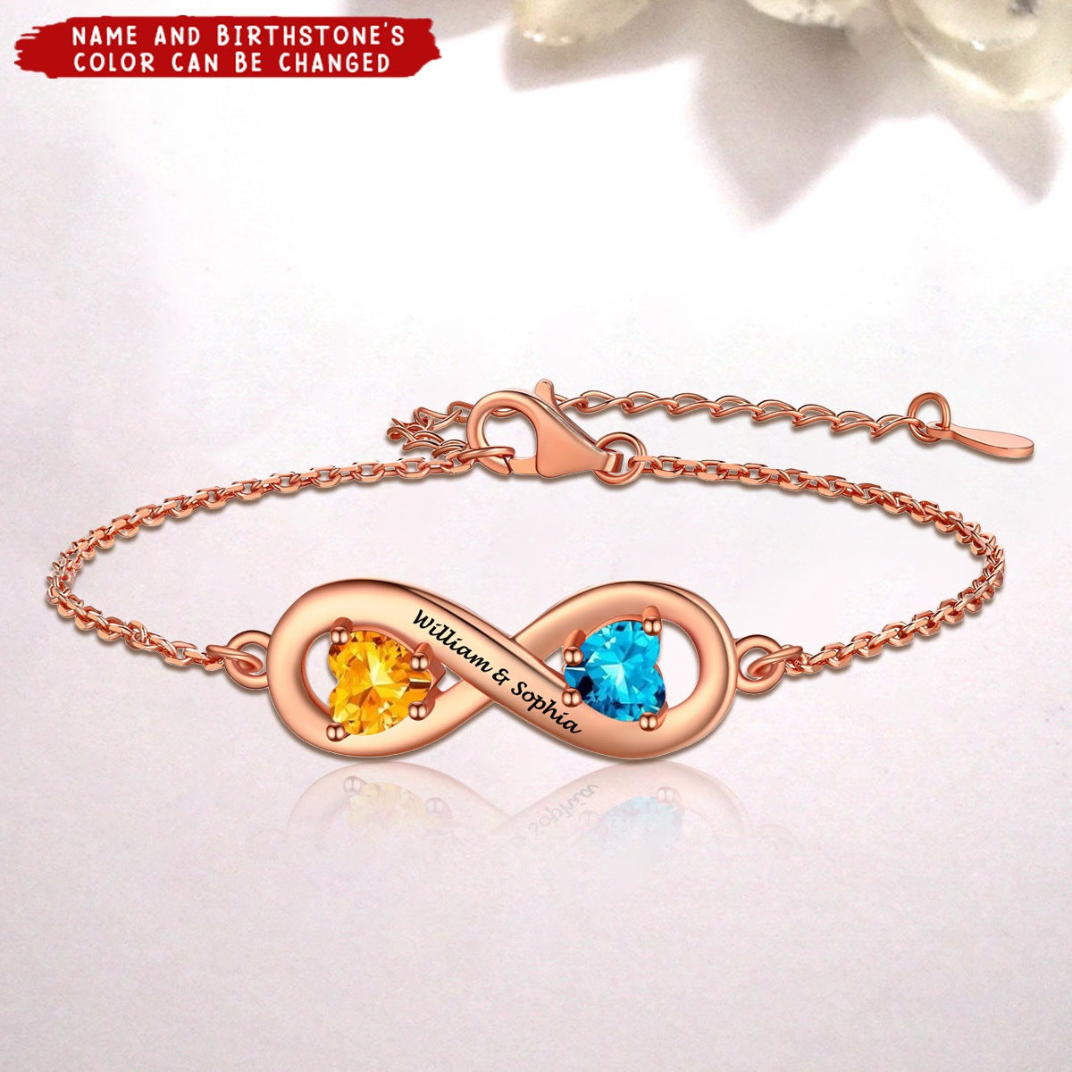 Personalized Name Birthstone Infinity Love Bracelet for Couple