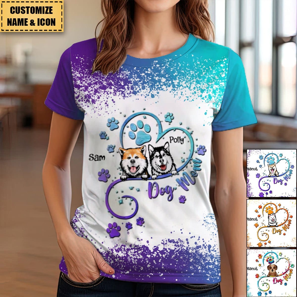 Puppy Pet Dog Lovers Heart Pawprint Line Dog Breeds Personalized 3D T-shirt