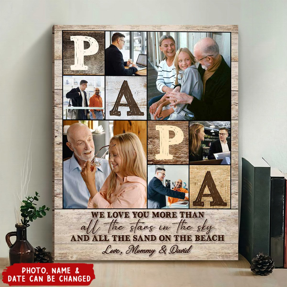 Custom Papa Photo Collage Canvas, Papa Father’s Day Gifts