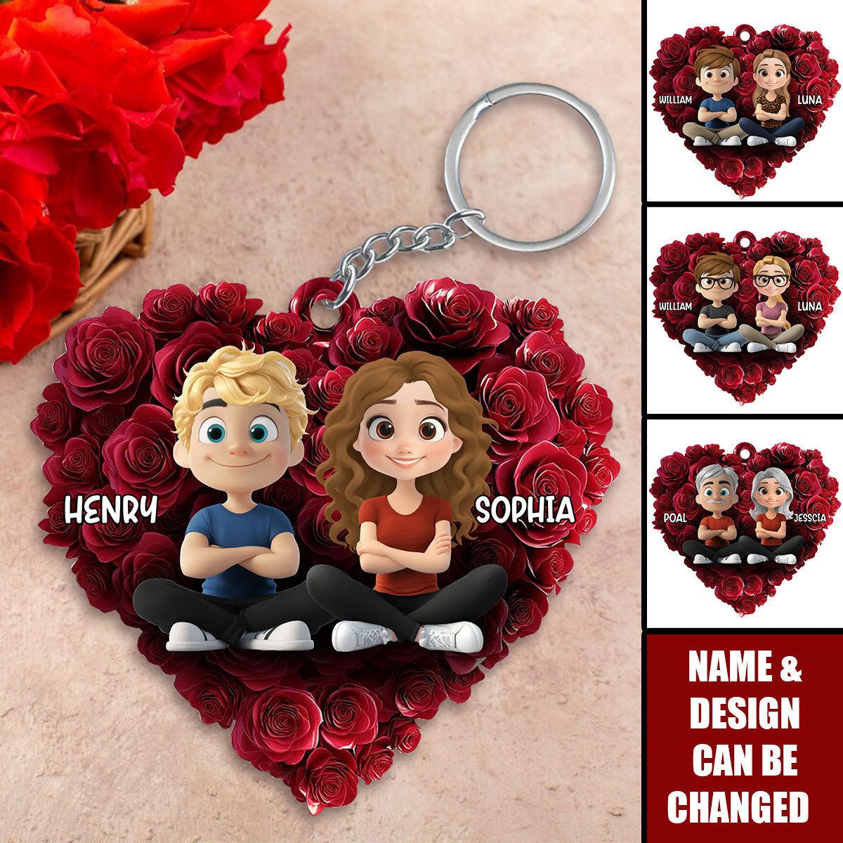 Rose Heart Couple - Personalized Custom Acrylic Keychain