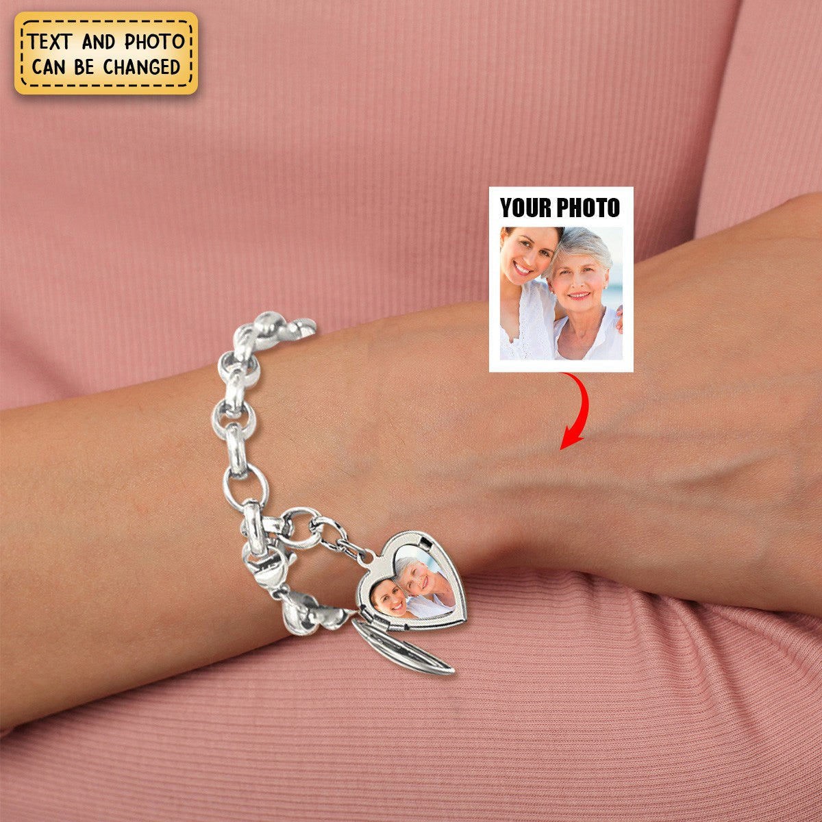Personalized Heart Locket Picture Bracelet for Women