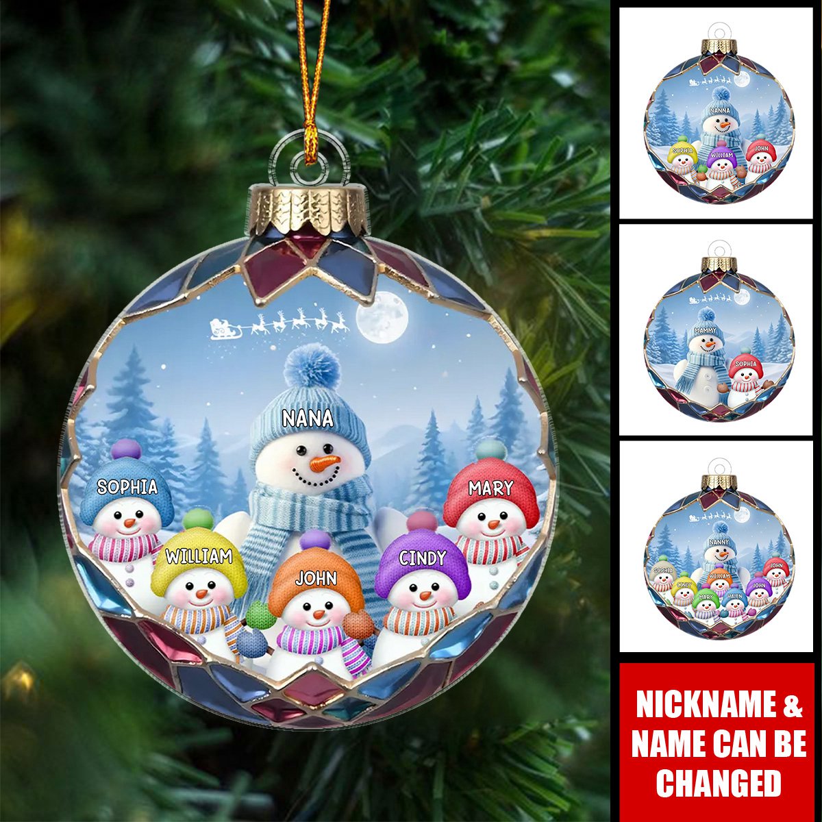 Christmas Snowman Grandma Mom Colorful Kids Personalized Acrylic Ornament
