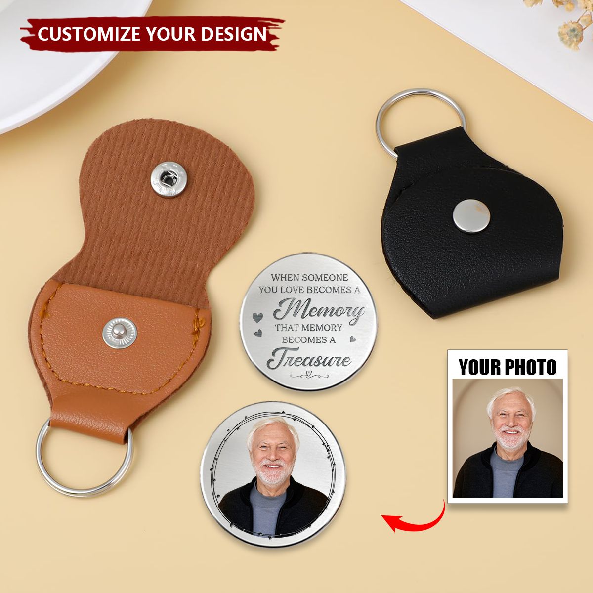 Custom Photo A Beautiful Soul, Forever Cherished - Family Personalized Pocket Hug Keychain