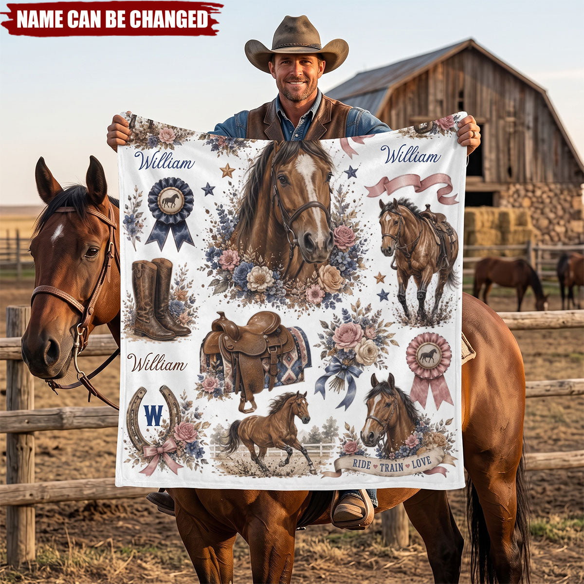 Custom Name Horse Blanket - Personalized Floral Western Cowgirl Gift for Horse Lovers