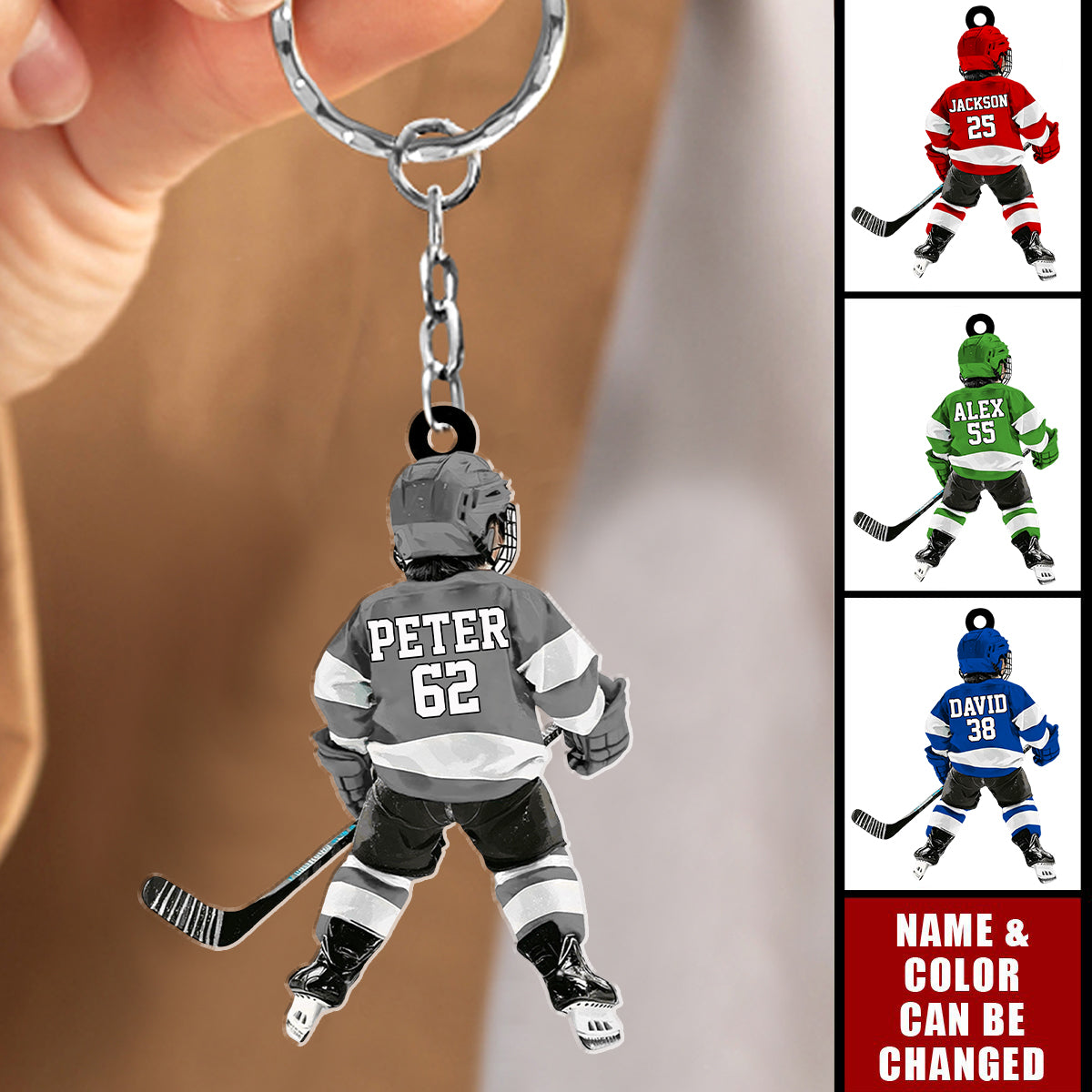 Personalized Kid Hockey Player Acrylic Keychain