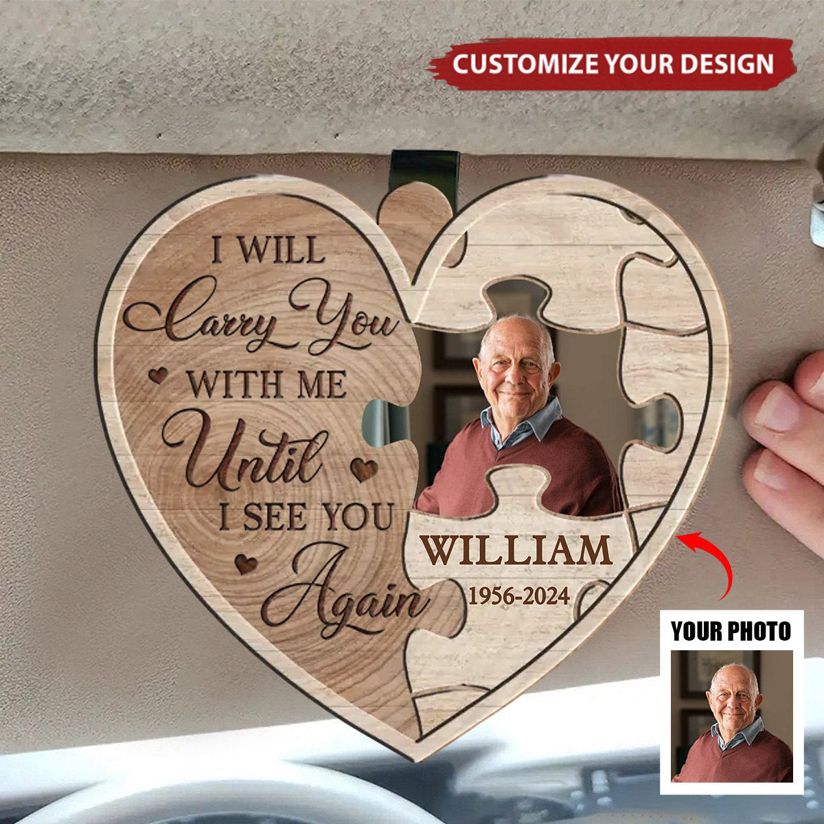 Custom Photo A Big Piece Of My Heart Lives In Heaven - Personalized Car Visor Clip