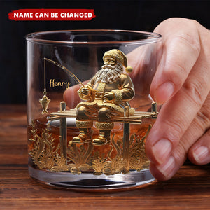 Santa’s Fishing Time Drinking Glass - Personalized Gift For Fishing Lovers