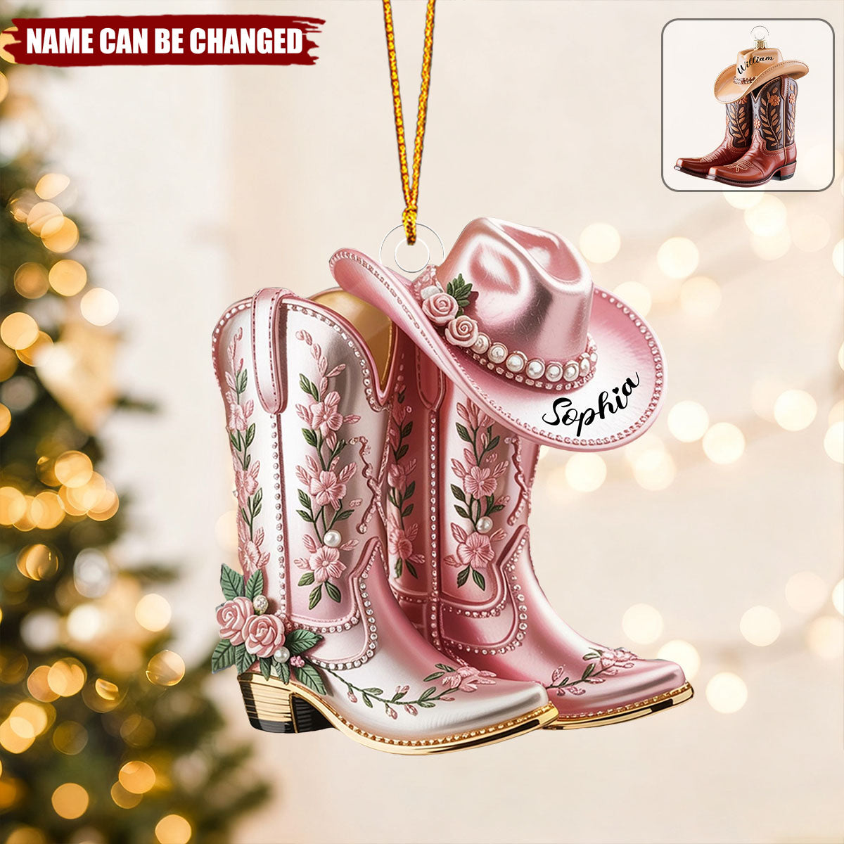 Cowgirl Cowboy Boots Ornament 2025, Personalized Western Christmas Ornament