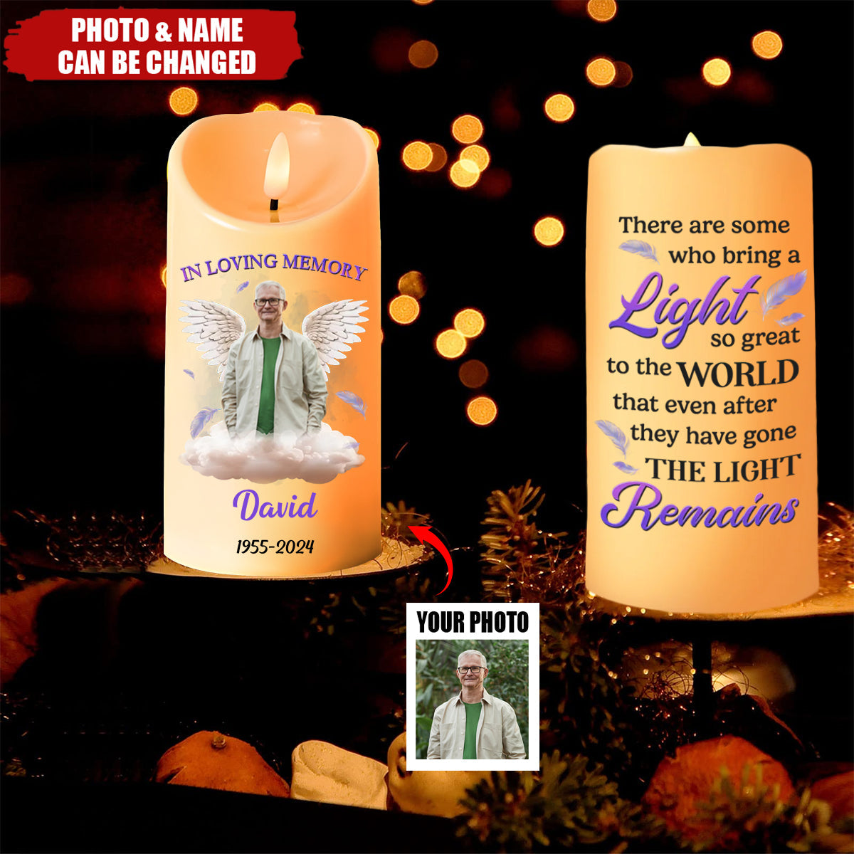 Custom Photo A Light So Great To The World - Memorial Personalized LED Candle