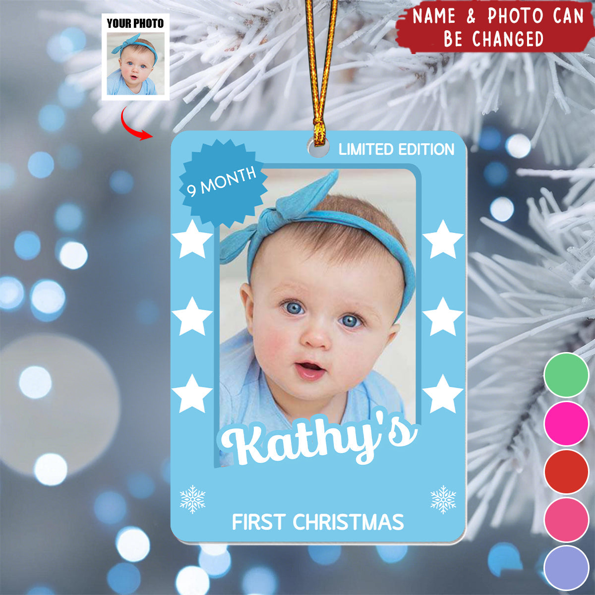 First Christmas, Celebrate With Snowflakes And Stars, Personalized Ornament