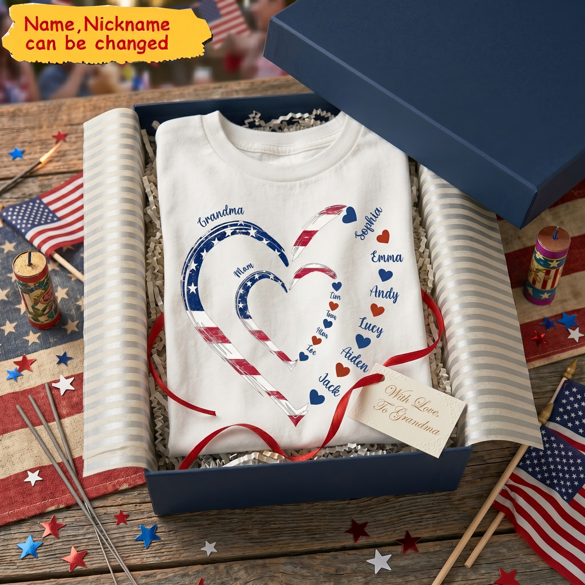 4th Of July Grandma Mom Kids Heart In Heart Personalized Shirt