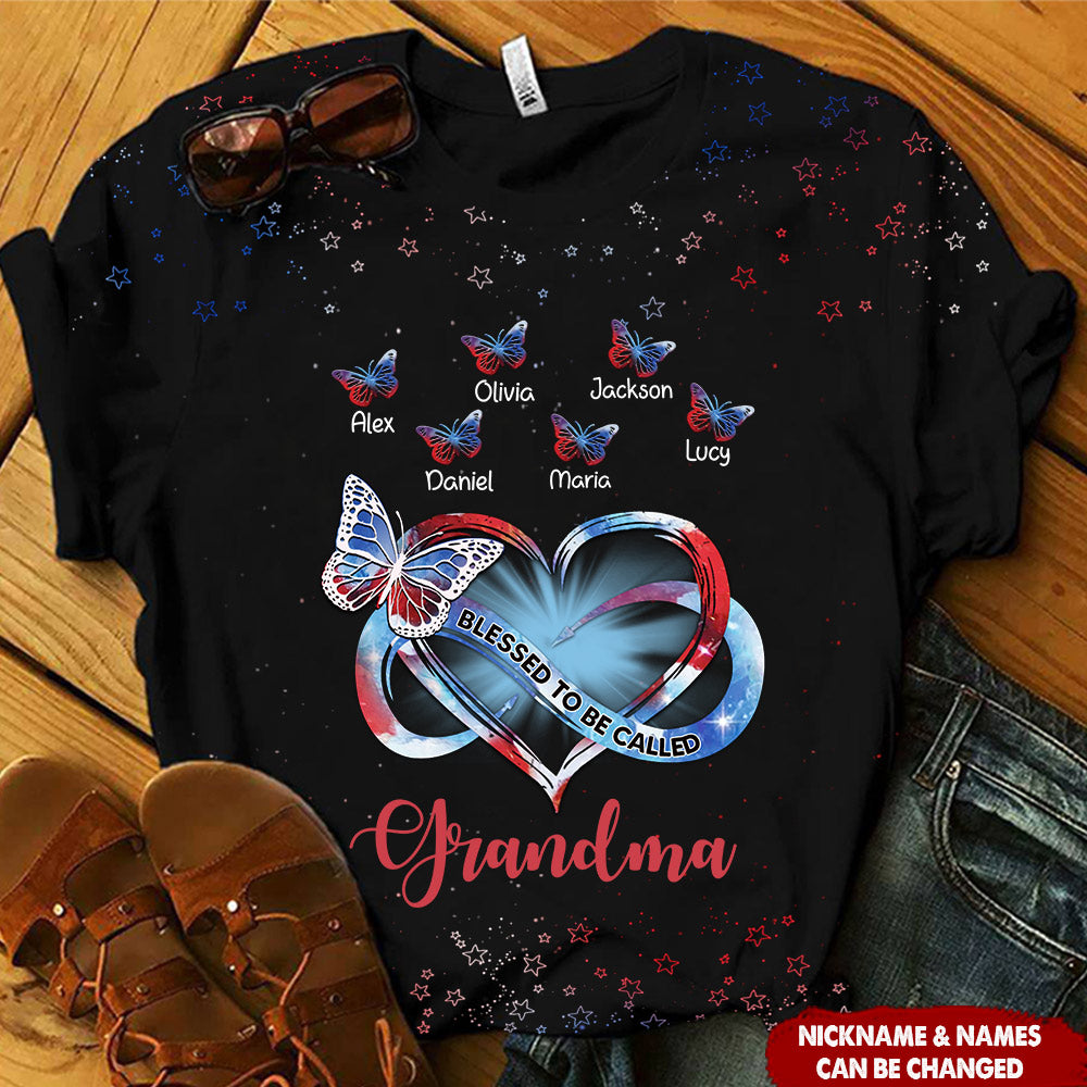 4th of July Heart Infinity Grandma Mom Butterfly Kids, Blessed To Be Called Personalized 3D T-shirt