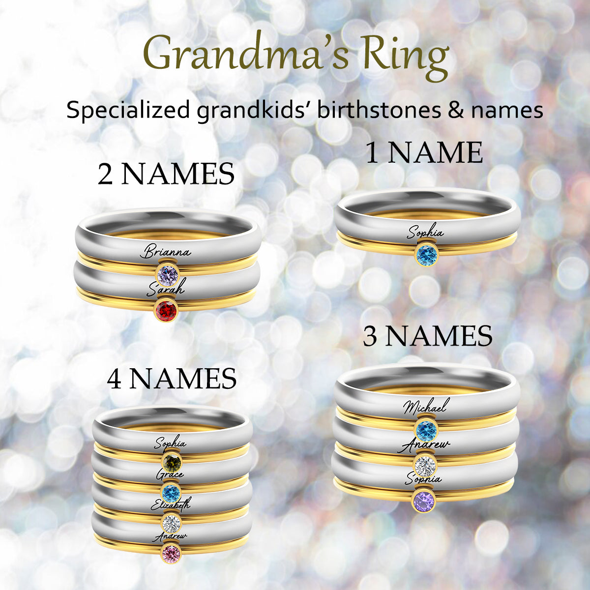 Dainty Stacking Personalized Birthstone Rings, Gift For Grandma Mom