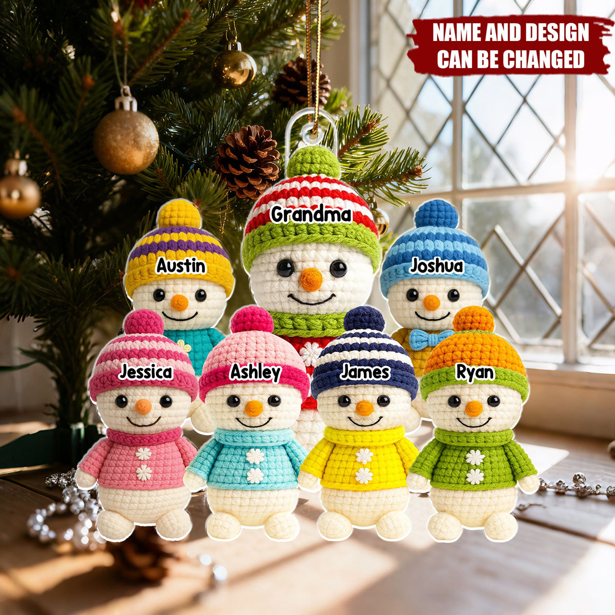 Heartwarming Grandma Grandkids Snowman - Personalized Christmas Acrylic Ornament