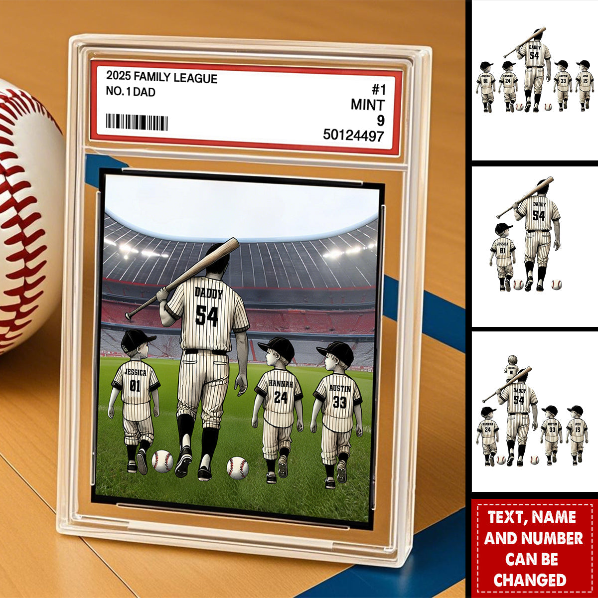 Baseball No. 1 Dad Man & Kids Trading Card Style - Personalized Custom Shaped Acrylic Plaque, Gift For Dad