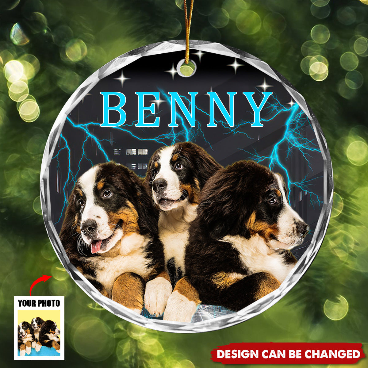 Custom Portrait Photo With Retro Style Glass Ornament For Dog Lovers