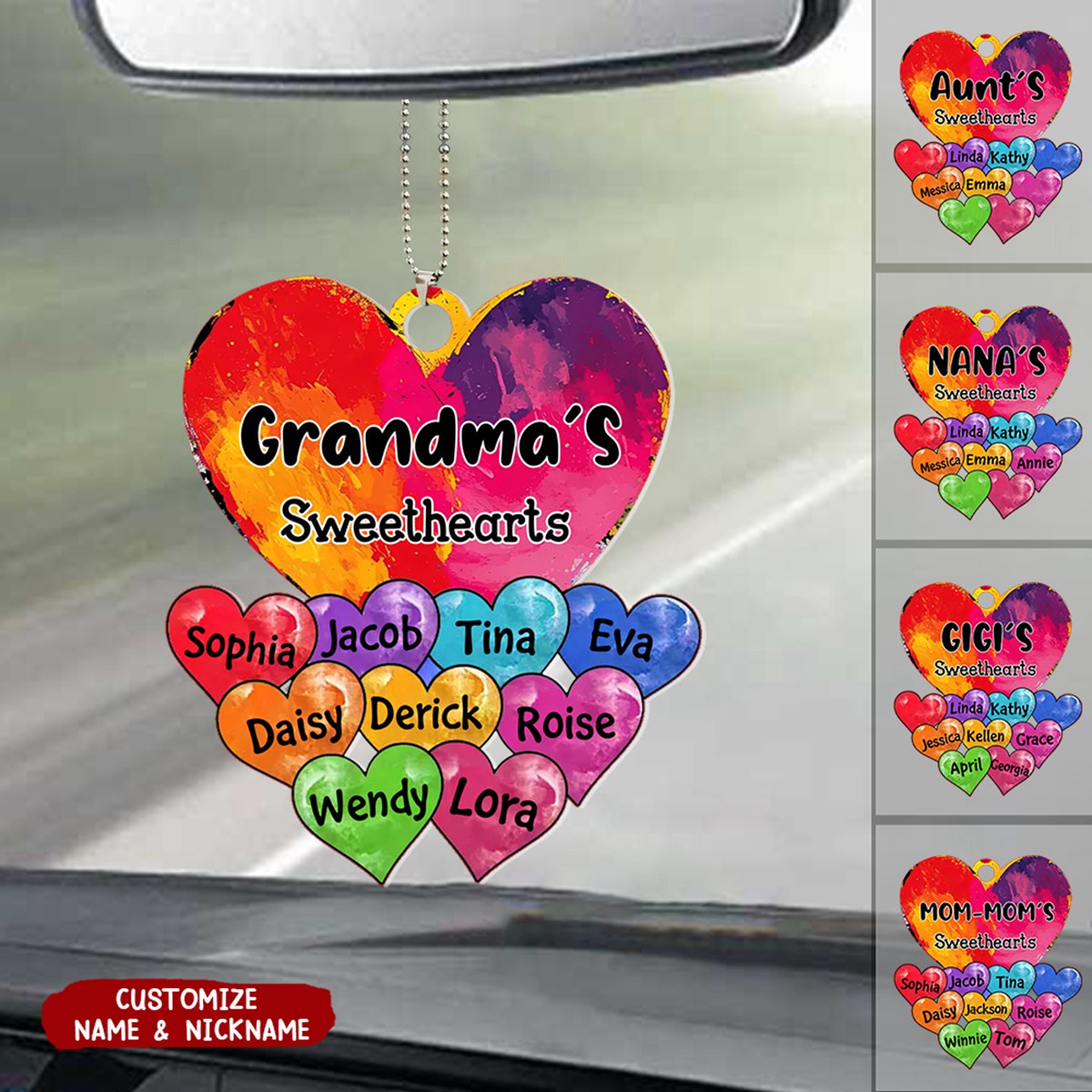 Vibrant Heart Paint Grandma Mom Kids Personalized Ornament