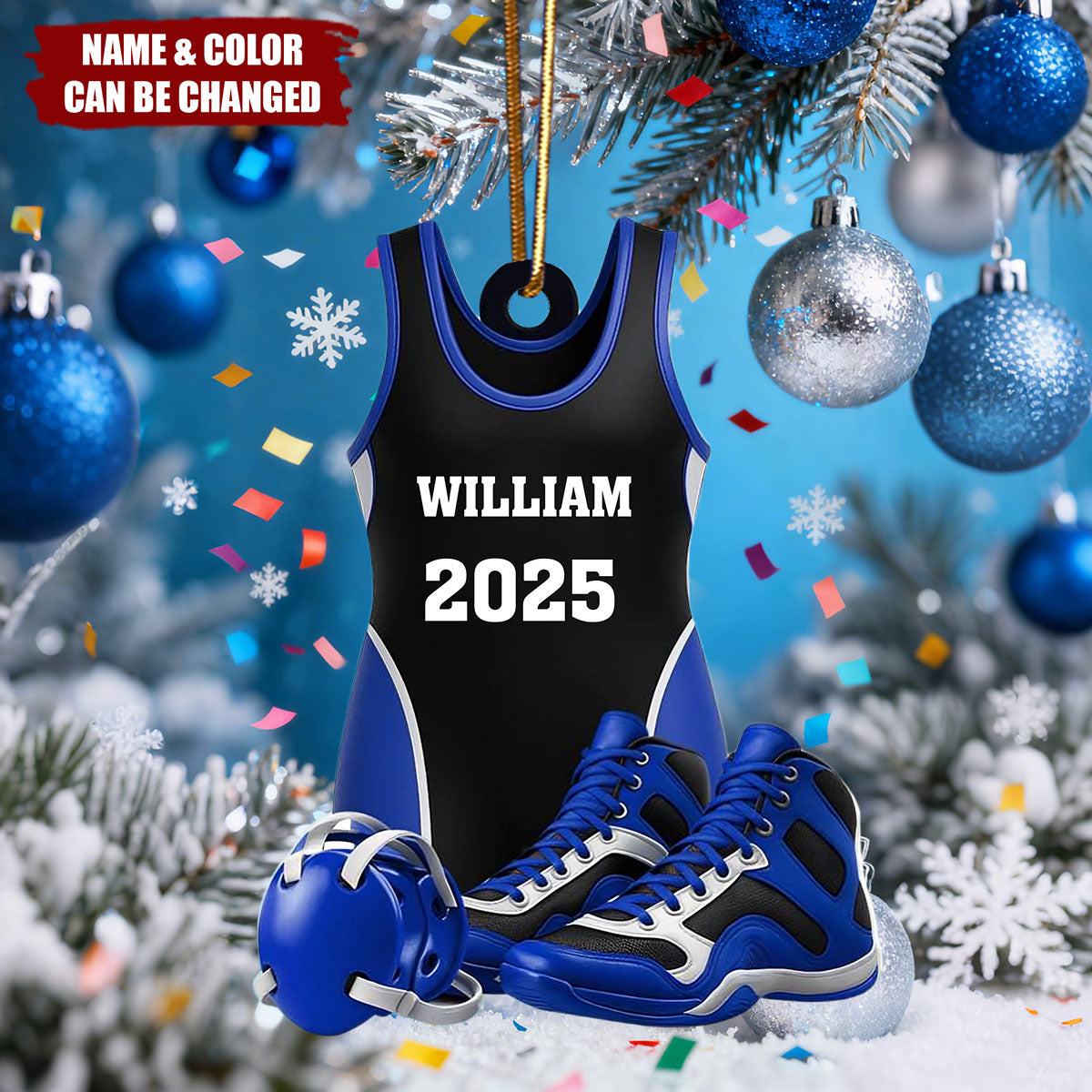 Personalized Wrestling Ornament Acrylic Shoes & Headgear, Xmas Tree Decor