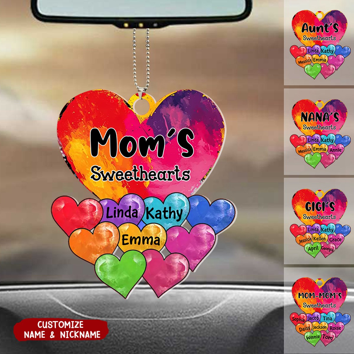 Vibrant Heart Paint Grandma Mom Kids Personalized Ornament