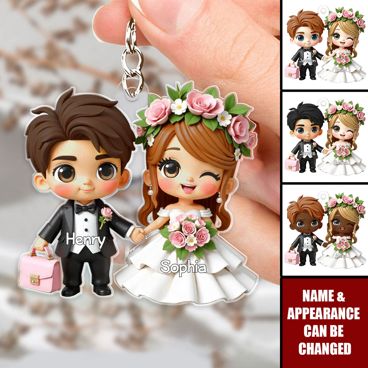 Wedding Cartoon Couple Personalized Acrylic Keychain, Gift for him, Gift for her