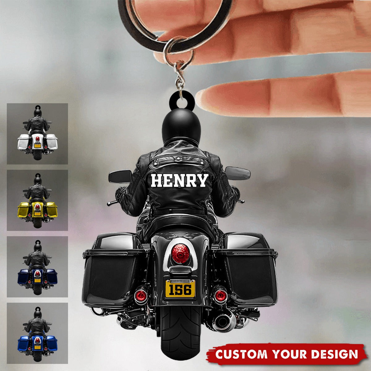 Motorcycle Guy Personalized Keychain, Gift For Biker Lover