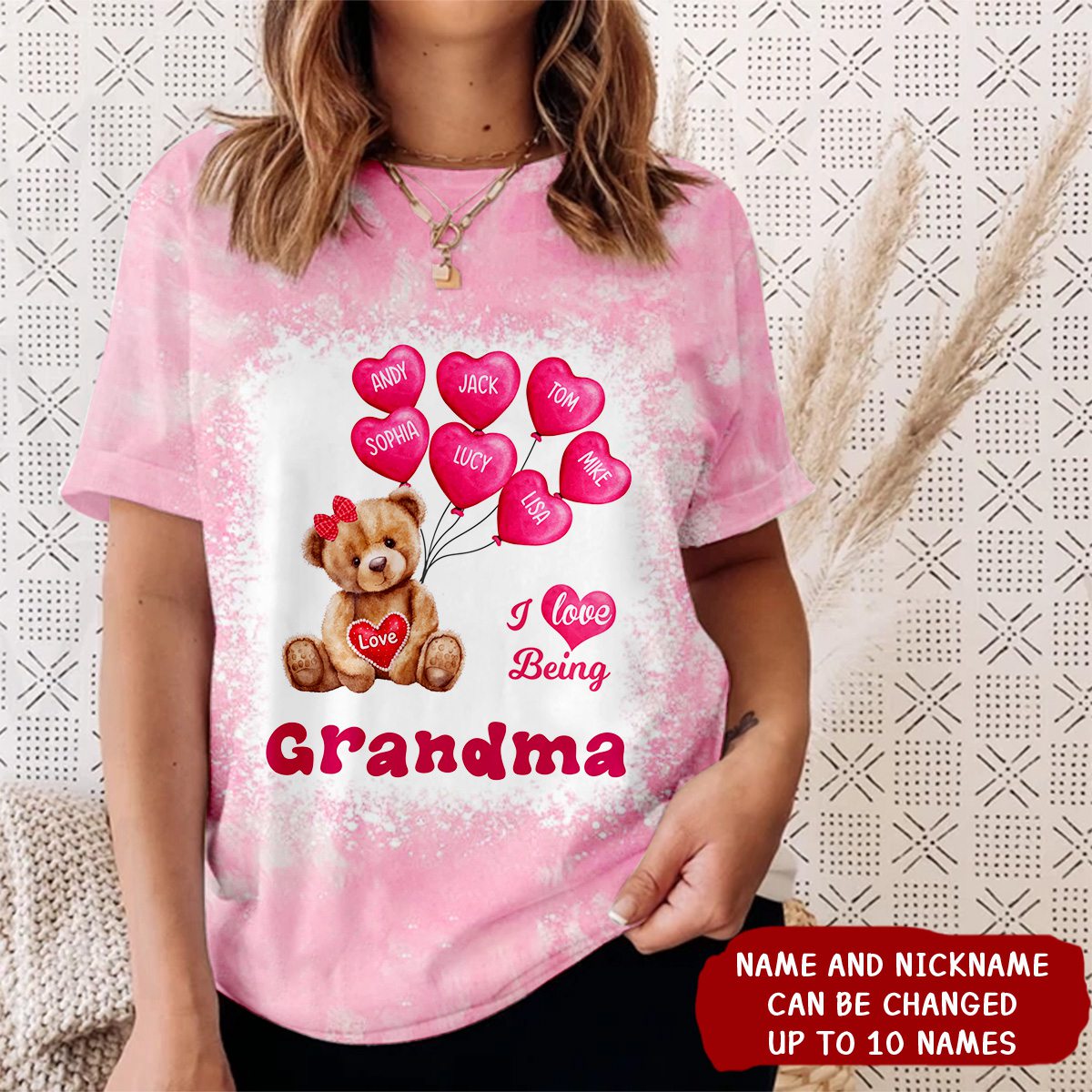 I Love Being Grandma Teddy Bear With Balloon Kids Personalized 3D T-Shirt