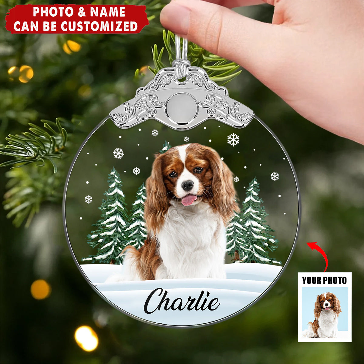 Custom Photo Always In My Heart - Personalized Pet Christmas Memorial Glass Ornament