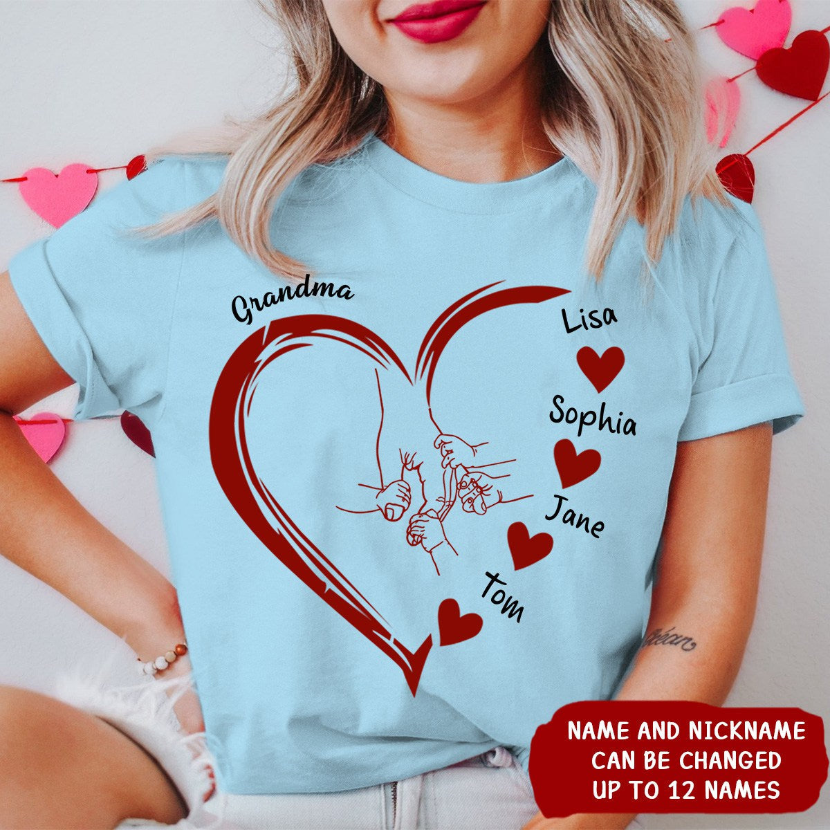 Personalized Grandma Mama And Kid Hands Heart Shirt