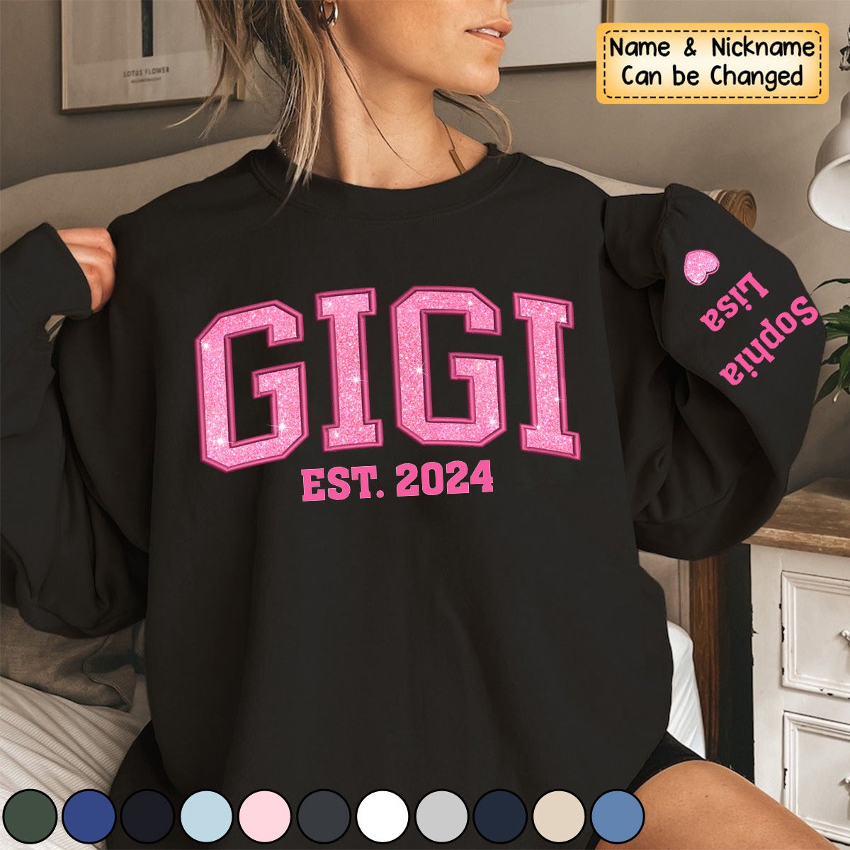 Mimi Glitter Pink Embroidered And GrandKids Sweatshirt