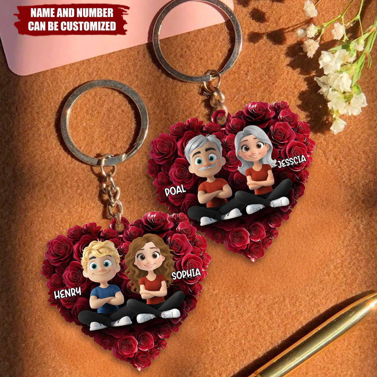 Rose Heart Couple - Personalized Custom Acrylic Keychain