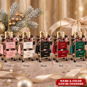 Personalized Makeup Cart Christmas Ornament, Custom Name Gift for Makeup Artist