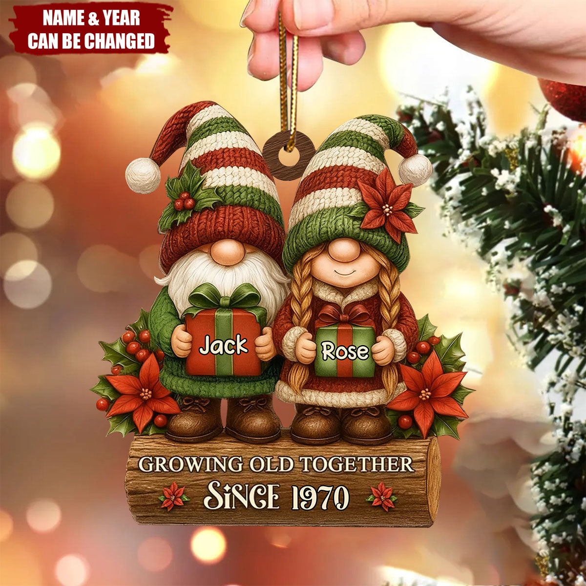 Dwarf Couple Growing Old Together Christmas Gift-Personalized Wooden Ornament