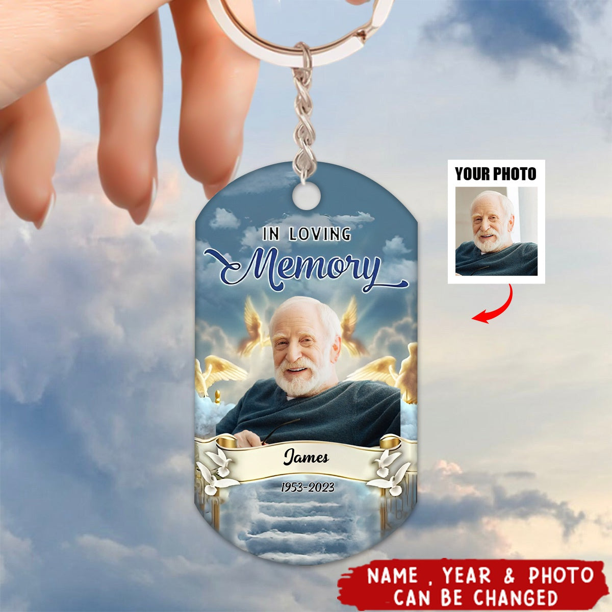 In Loving Memory Upload Photo Custom Name And Years Personalized Stainless Steel Keychain