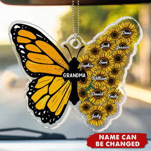 Grandma - Butterfly And Sunflower - Personalized Car Ornament