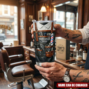 Personalized Barber Tumbler, Custom Name Hairdresser Apron Design