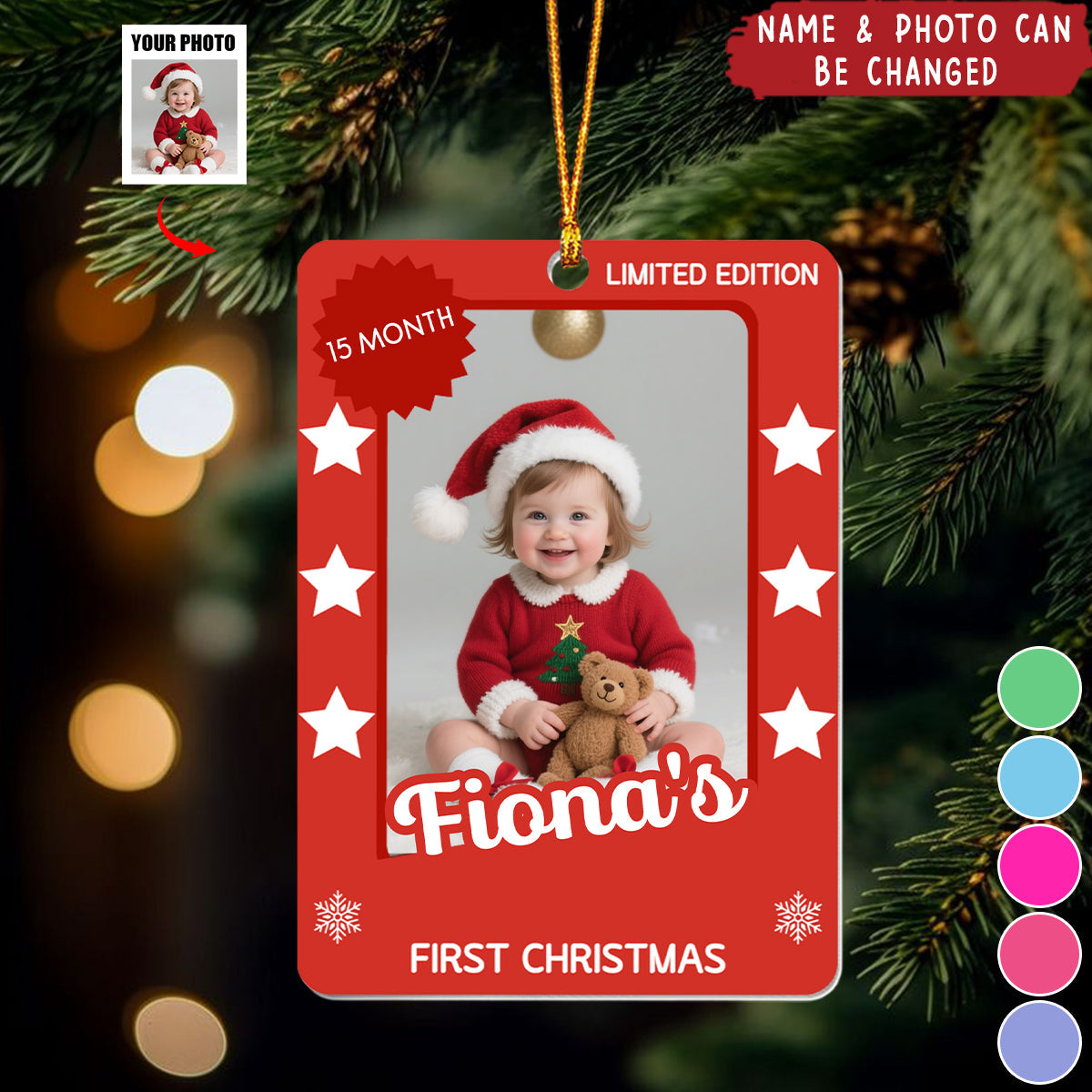 First Christmas, Celebrate With Snowflakes And Stars, Personalized Ornament