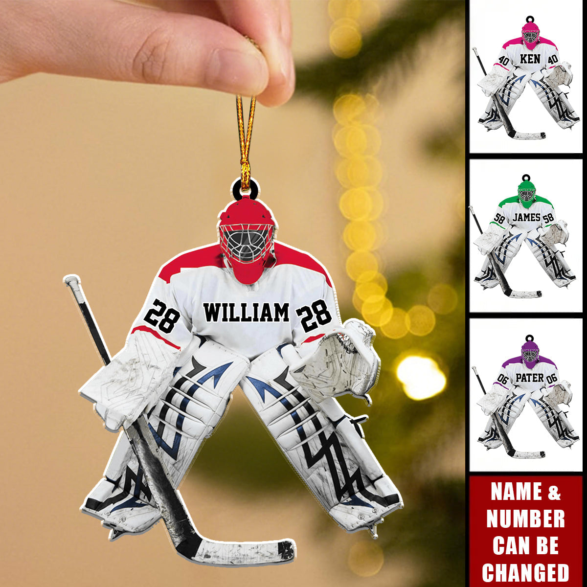 Custom Ice Hockey Acrylic Ornament, Personalized Christmas Tree Decor