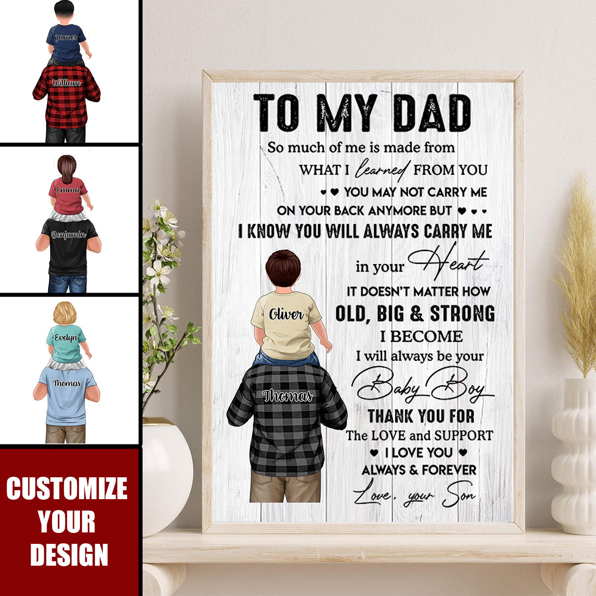 To My Dad From Daughter Son Piggy Back - Family Personalized Poster, Gift For Daddy