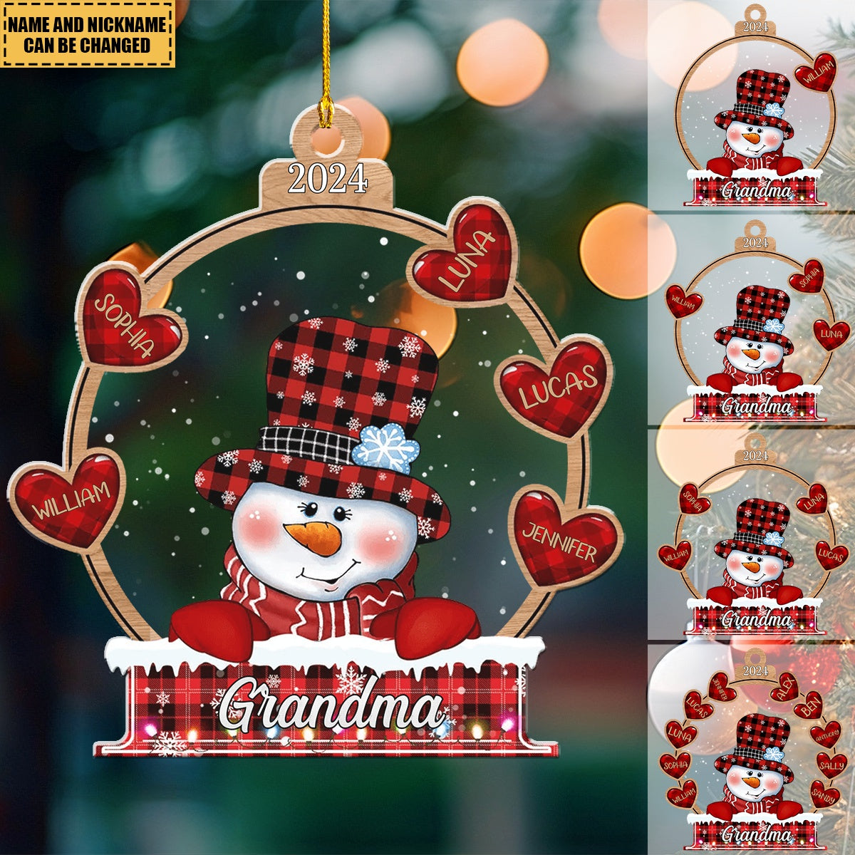 Snowman Grandma Mom Mimi Sweet Heart Kids, Christmas Gift Personalized Ornament
