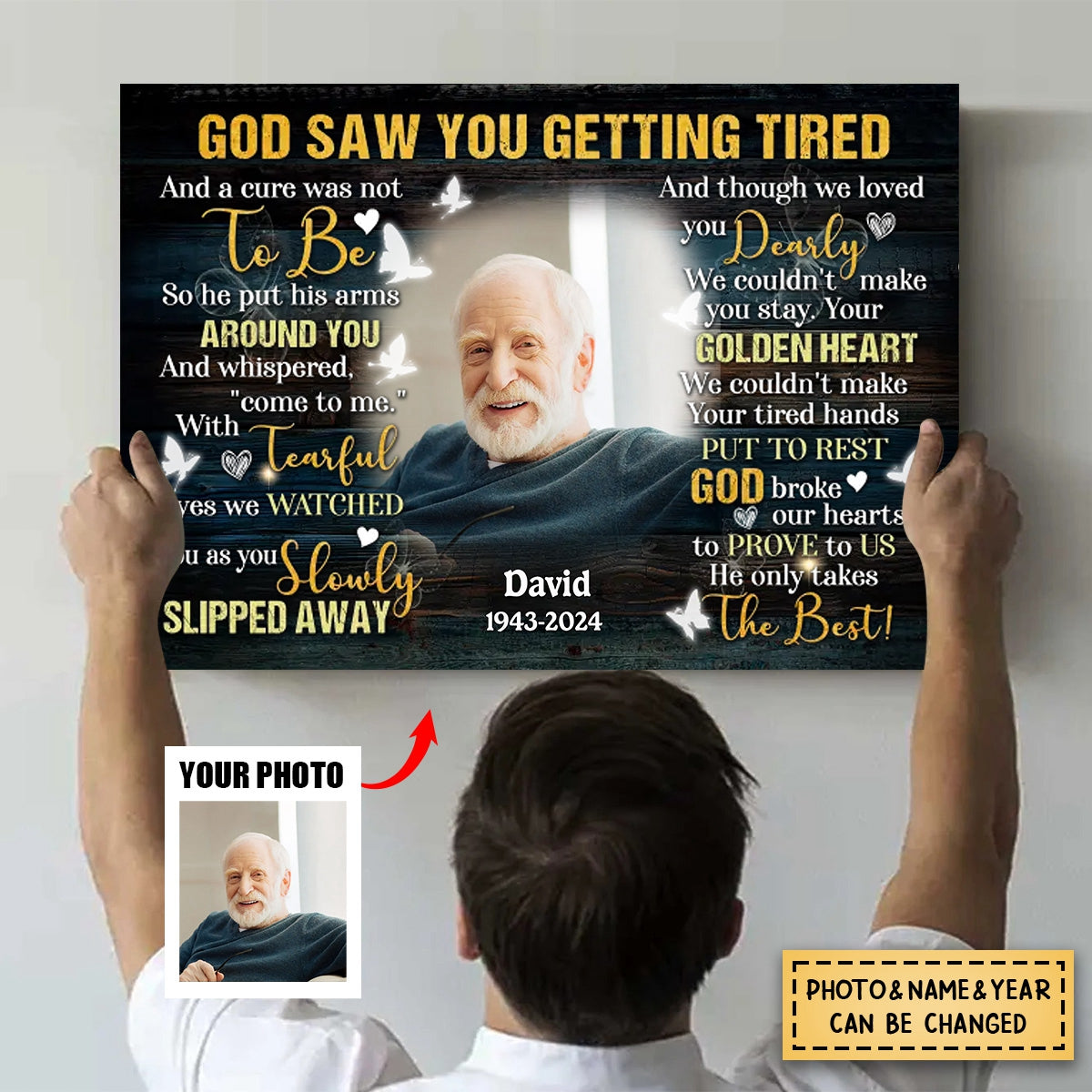 Personalized Photo Canvas, Memorial Gifts - God Saw You Getting Tired